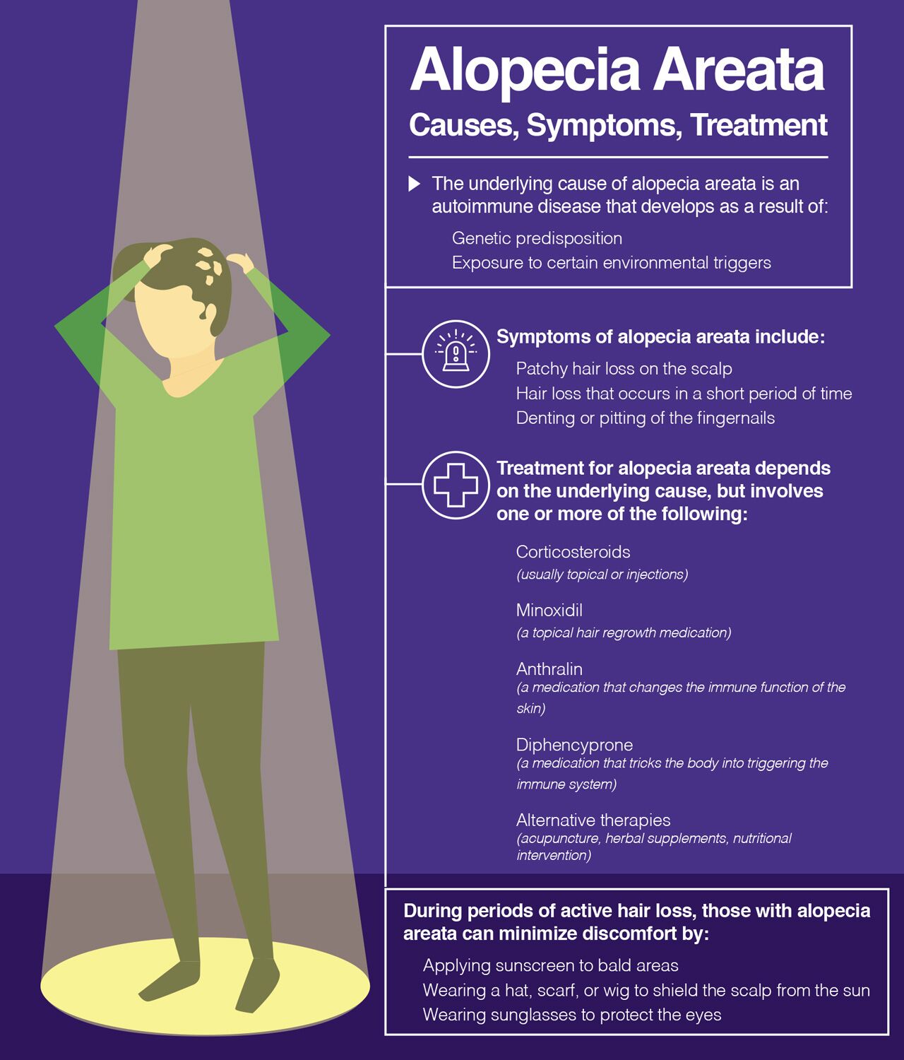 Alopecia areata, also referred to as spot baldness, is an autoimmune disease.