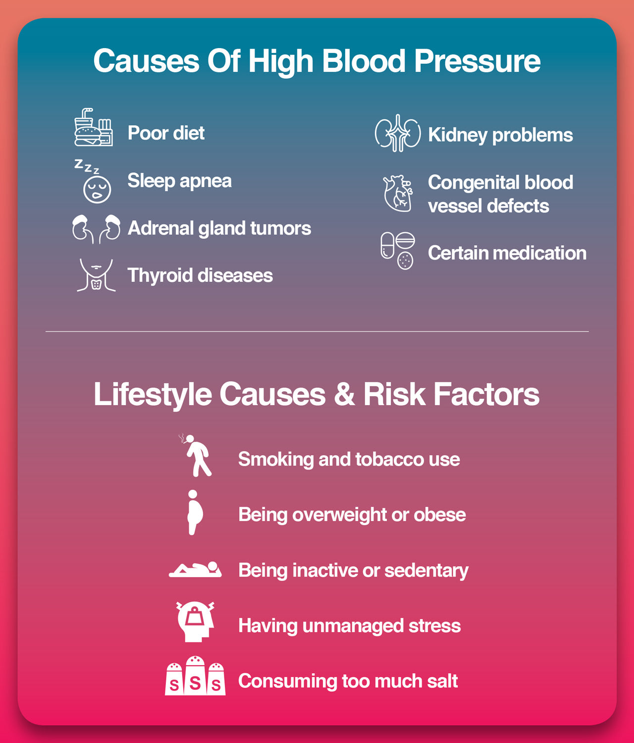 Here are the causes of high blood pressure.