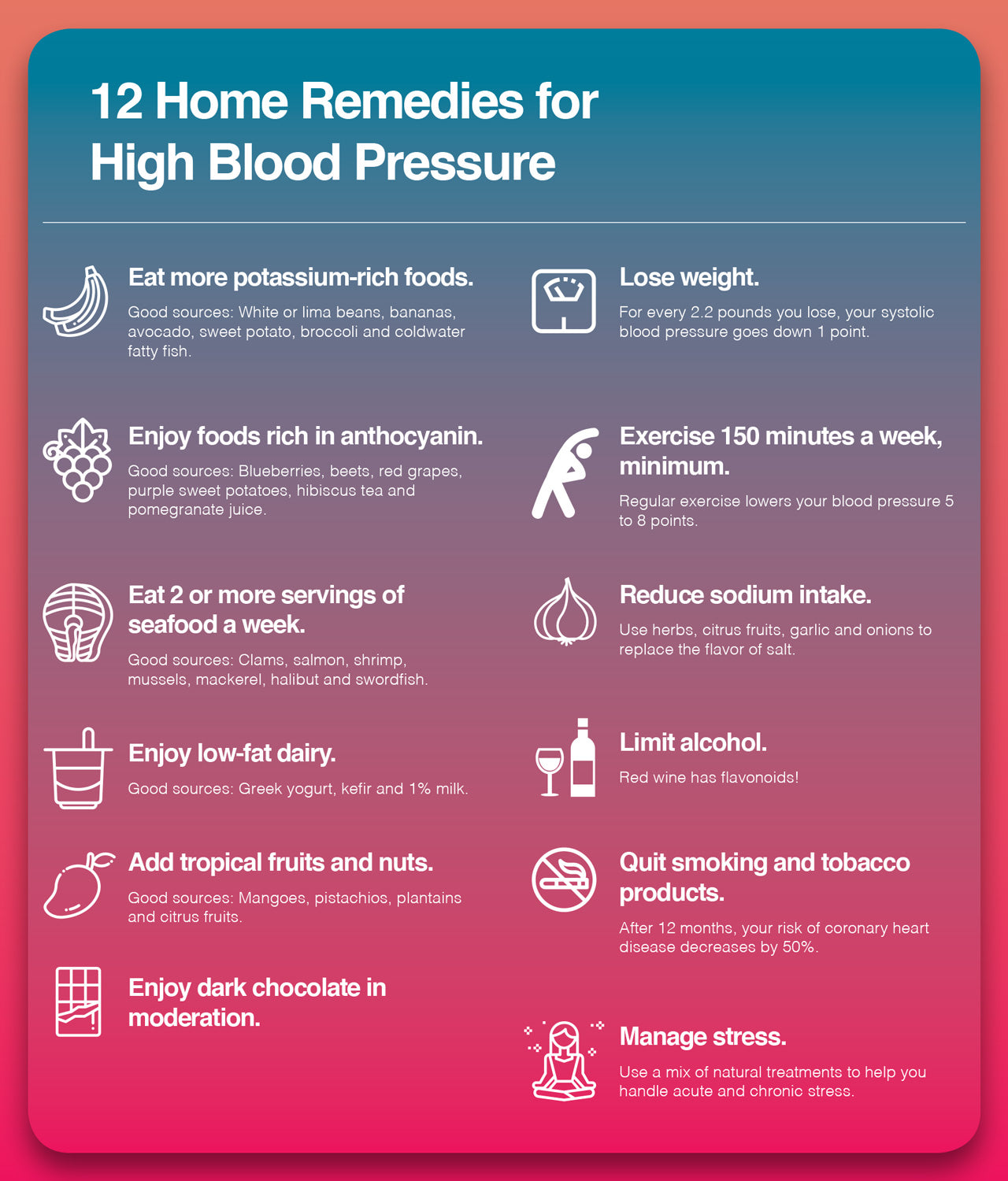 Here are 12 home remedies for high blood pressure.