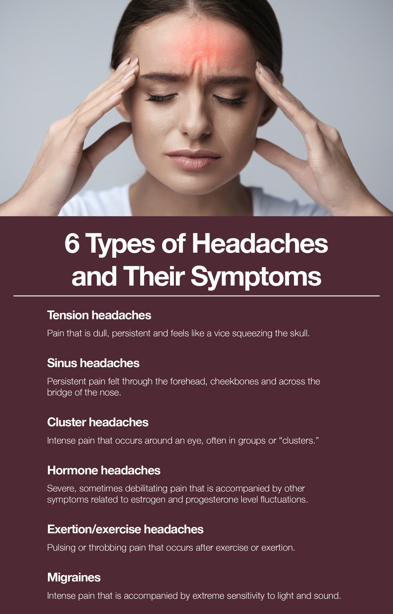 Here are the 6 types of headaches and their symptoms.