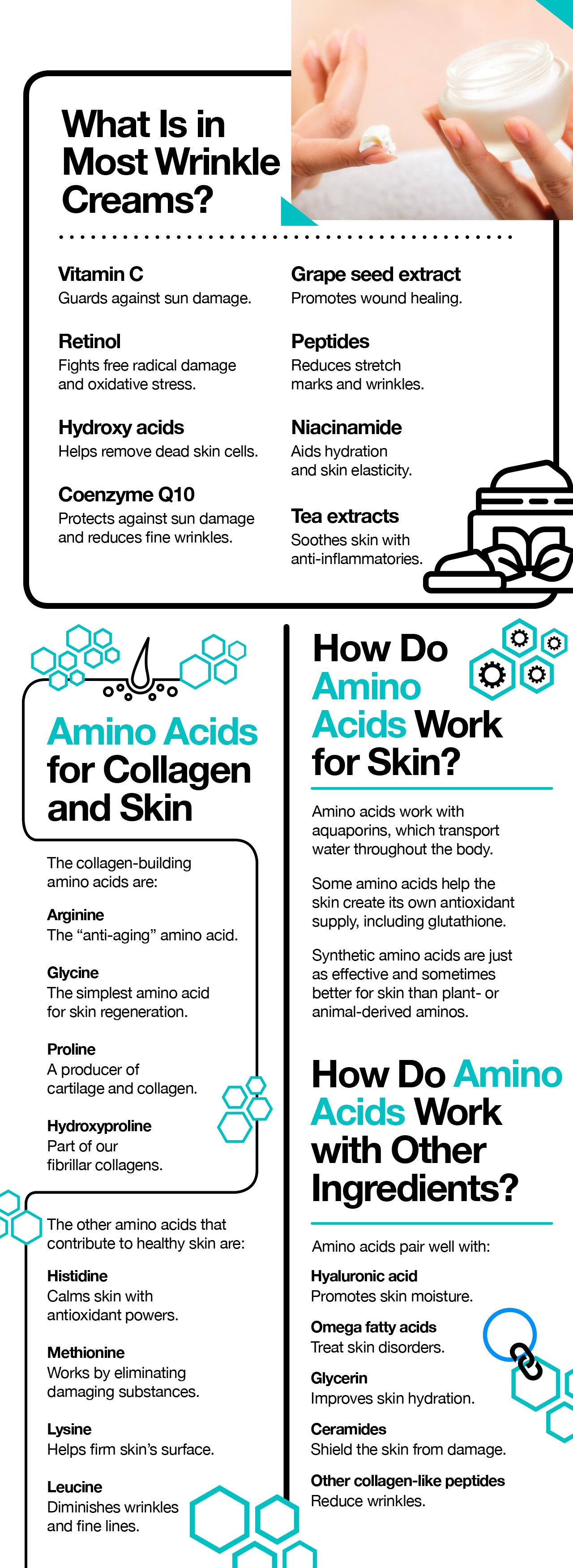 Amino acids for skin tightening and anti aging.